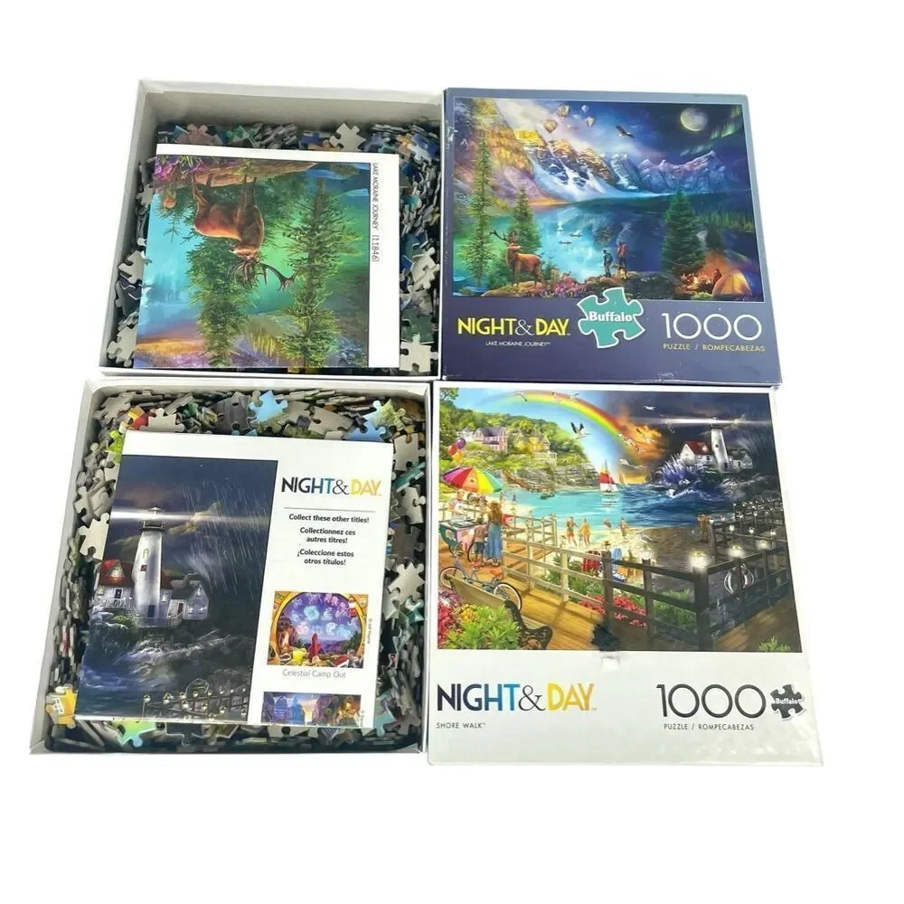 Buffalo Night & Day 1000 pc Puzzle Lot – Lake Moraine & Shore Walk